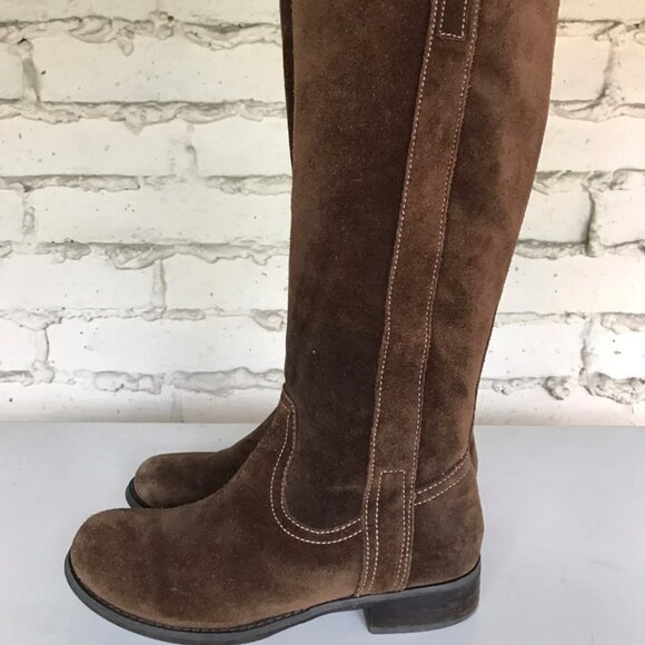 Guess | Brown Suede | white stitched Equestrian knee high boots size 8.5 - Picture 1 of 1